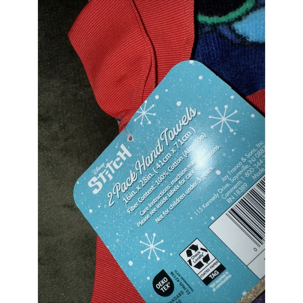 Disney Hand Towels 16x28 Blue 2-Pack Christmas Stitch Holiday New Kitchen